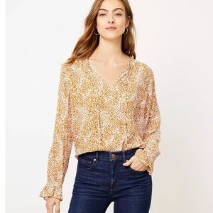 Loft Orange Brown Animal Print Peasant Long Sleeve Career Blouse